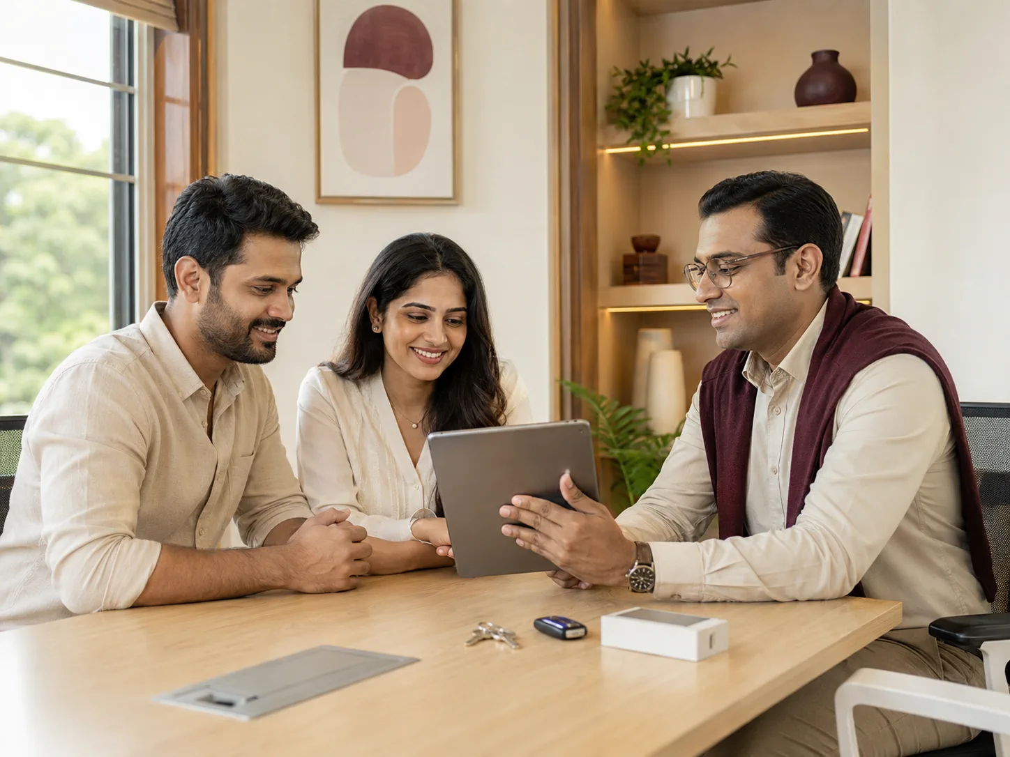 A financial consultant helping customers compare financing options